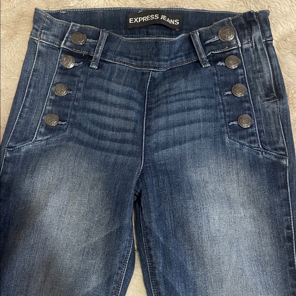 Express High Rise Buttoned Blue Jeans